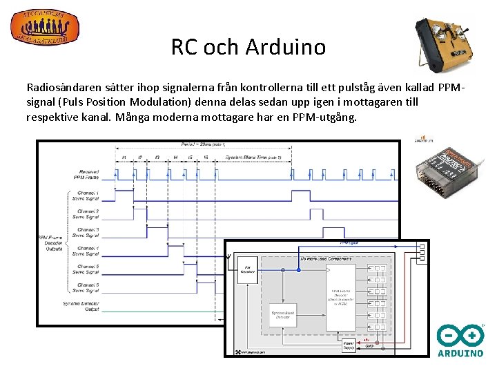 RC och Arduino Radiosändaren sätter ihop signalerna från kontrollerna till ett pulståg även kallad