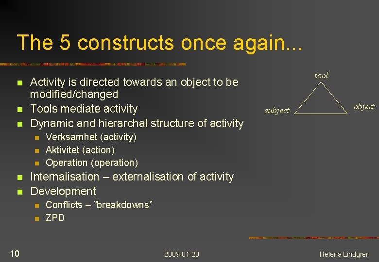 The 5 constructs once again. . . n n n Activity is directed towards