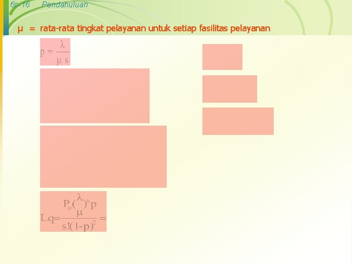 6 s-16 Pendahuluan µ = rata-rata tingkat pelayanan untuk setiap fasilitas pelayanan 