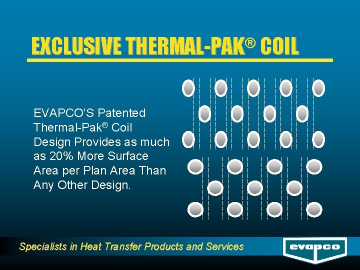 ® EXCLUSIVE THERMAL-PAK COIL EVAPCO’S Patented Thermal-Pak® Coil Design Provides as much as 20%