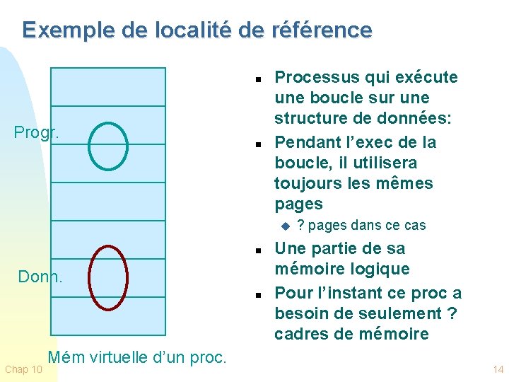 Exemple de localité de référence n Progr. n Processus qui exécute une boucle sur