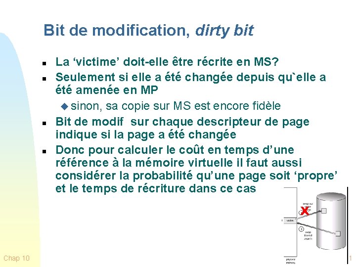 Bit de modification, dirty bit n n La ‘victime’ doit-elle être récrite en MS?