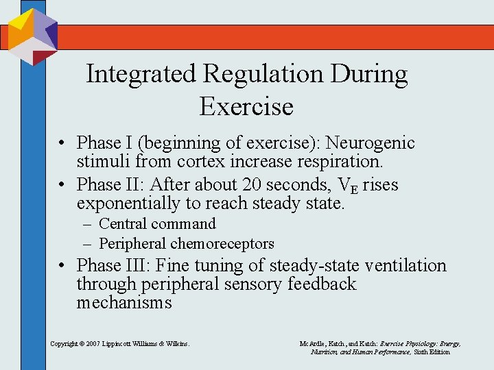 Integrated Regulation During Exercise • Phase I (beginning of exercise): Neurogenic stimuli from cortex