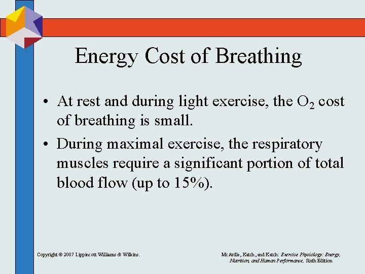 Energy Cost of Breathing • At rest and during light exercise, the O 2