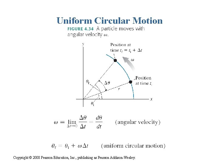 Uniform Circular Motion Copyright © 2008 Pearson Education, Inc. , publishing as Pearson Addison-Wesley.