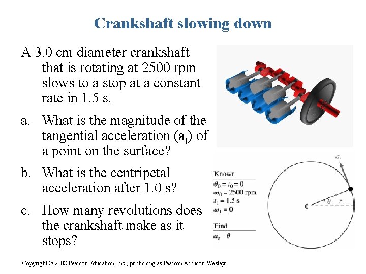 Crankshaft slowing down A 3. 0 cm diameter crankshaft that is rotating at 2500