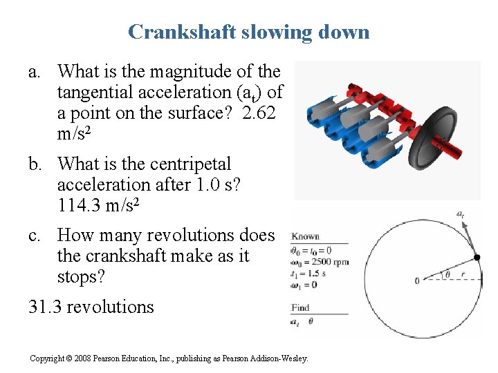 Crankshaft slowing down a. What is the magnitude of the tangential acceleration (at) of