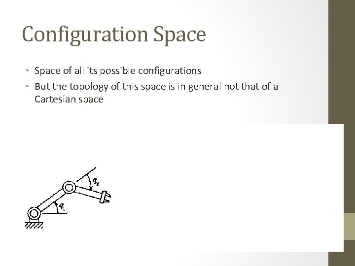 Configuration Space • Space of all its possible configurations • But the topology of