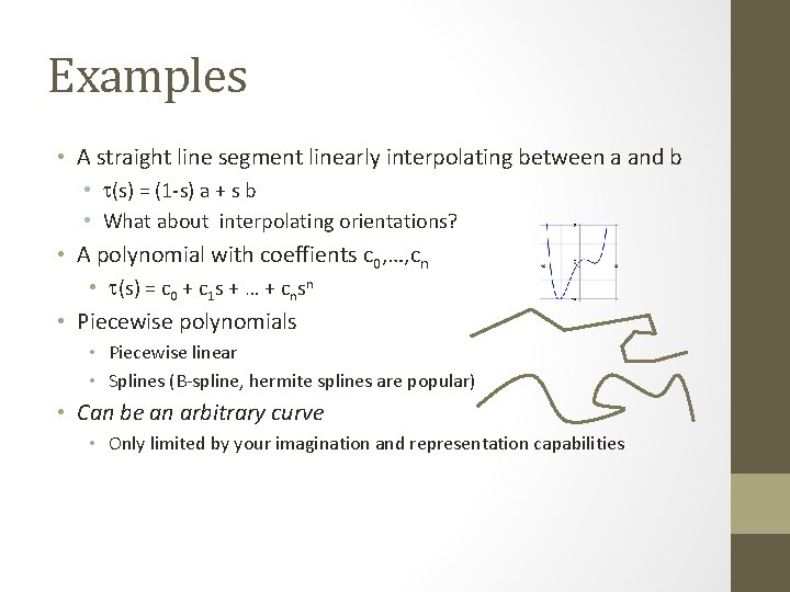 Examples • A straight line segment linearly interpolating between a and b • t(s)