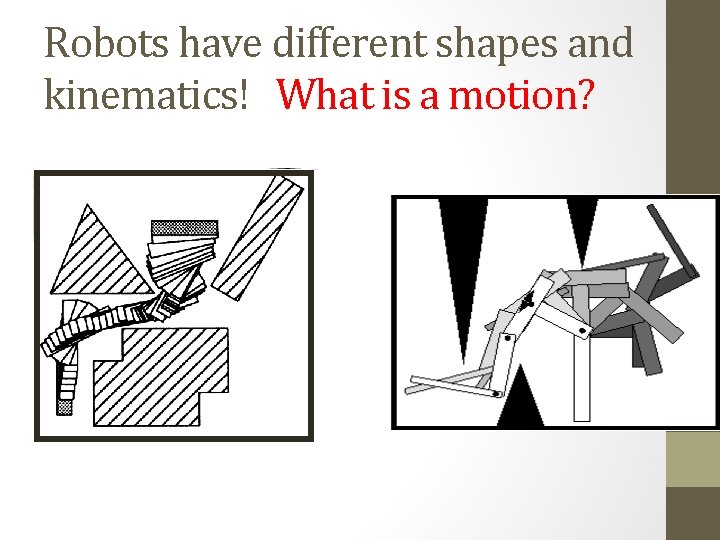 Robots have different shapes and kinematics! What is a motion? 