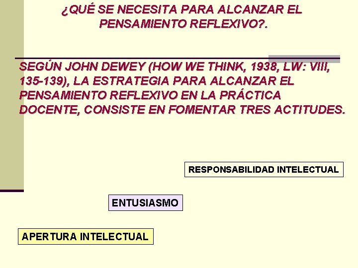 ¿QUÉ SE NECESITA PARA ALCANZAR EL PENSAMIENTO REFLEXIVO? . SEGÚN JOHN DEWEY (HOW WE