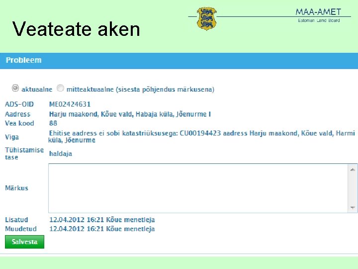 Veateate aken Veateate aken