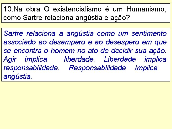 10. Na obra O existencialismo é um Humanismo, como Sartre relaciona angústia e ação?