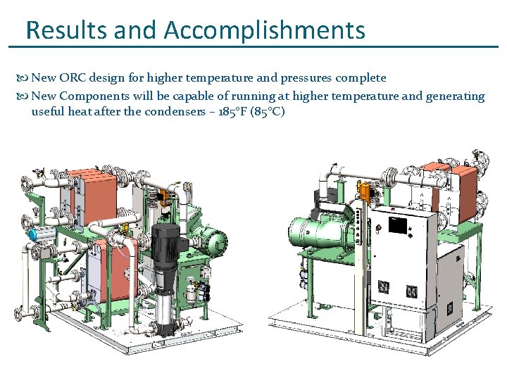 Results and Accomplishments New ORC design for higher temperature and pressures complete New Components