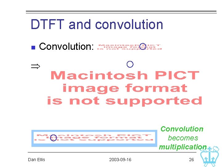 DTFT and convolution n Convolution: Convolution becomes multiplication Dan Ellis 2003 -09 -16 26 DTFT and convolution n Convolution: Convolution becomes multiplication Dan Ellis 2003 -09 -16 26