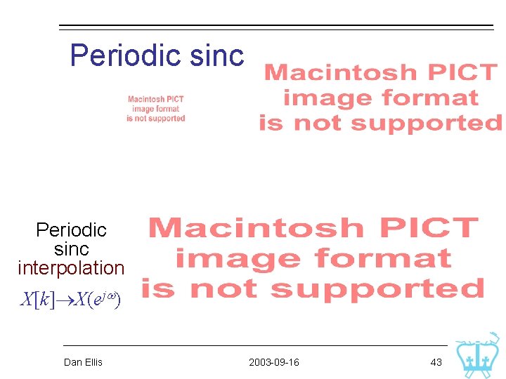 Periodic sinc interpolation X[k] X(ejw) Dan Ellis 2003 -09 -16 43 