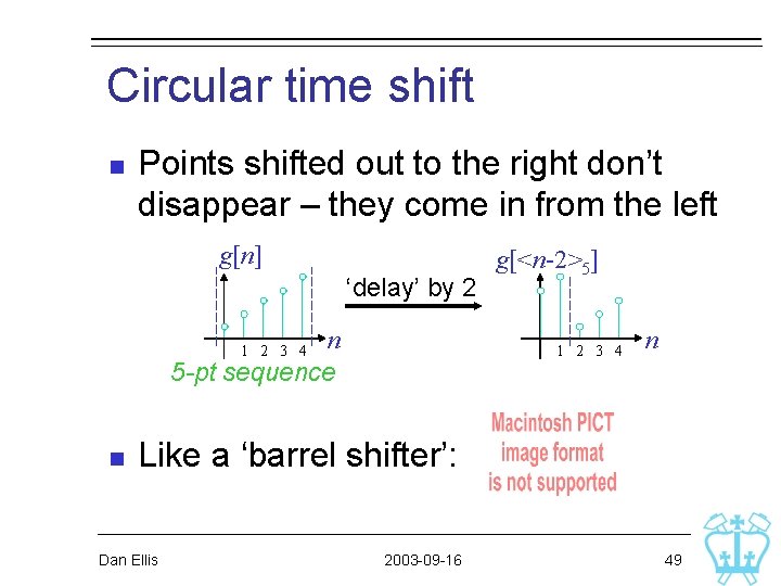 Circular time shift n Points shifted out to the right don’t disappear – they Circular time shift n Points shifted out to the right don’t disappear – they