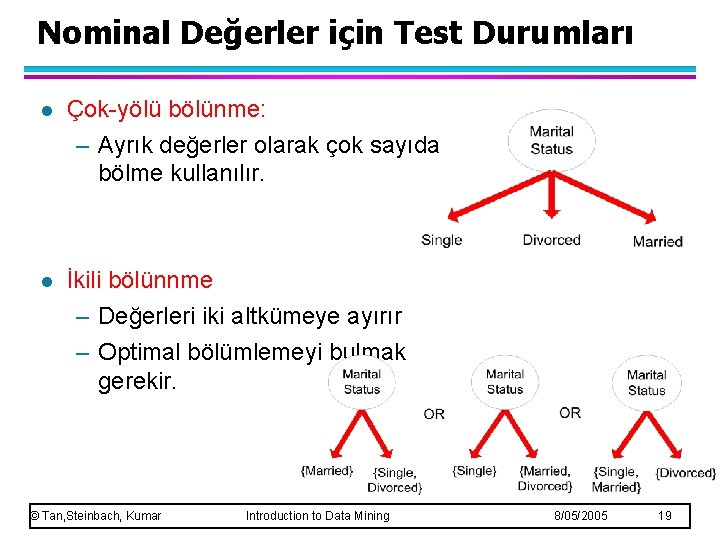 Nominal Değerler için Test Durumları l Çok-yölü bölünme: – Ayrık değerler olarak çok sayıda