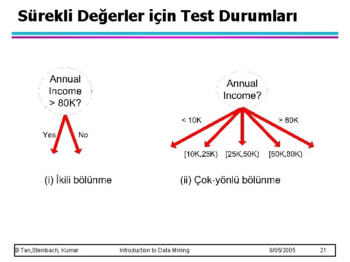 Sürekli Değerler için Test Durumları © Tan, Steinbach, Kumar Introduction to Data Mining 8/05/2005