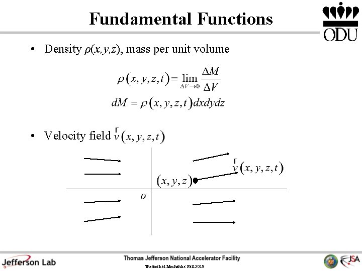 Fundamental Functions • Density ρ(x, y, z), mass per unit volume • Velocity field
