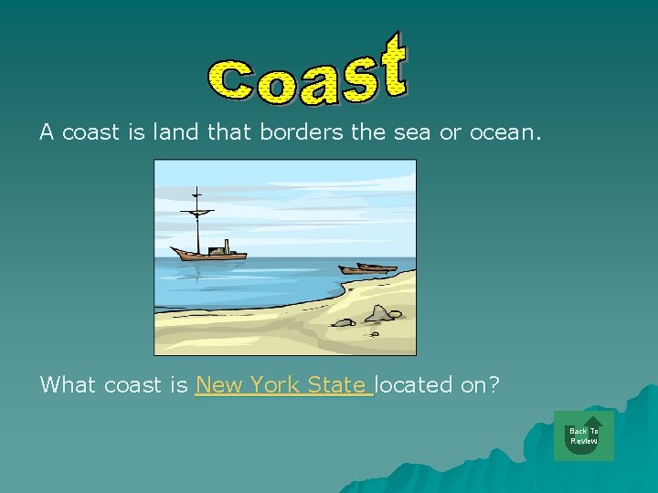 A coast is land that borders the sea or ocean. What coast is New