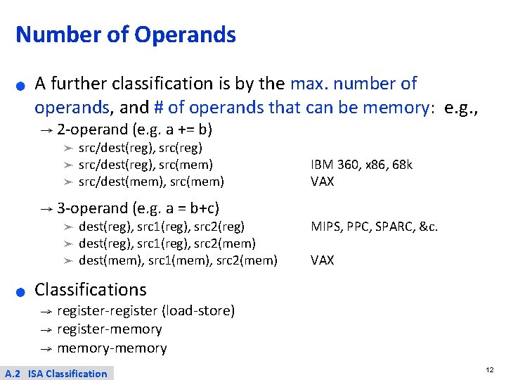 Number of Operands ● A further classification is by the max. number of operands,