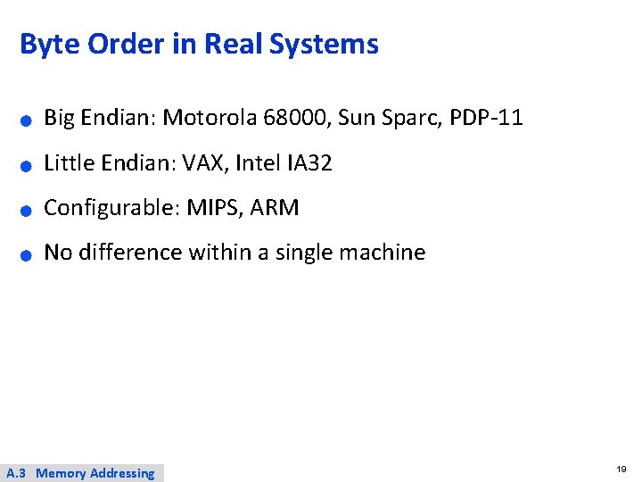 Byte Order in Real Systems ● Big Endian: Motorola 68000, Sun Sparc, PDP-11 ●