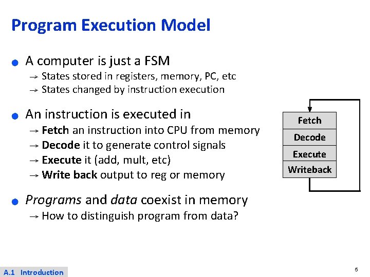 Program Execution Model ● A computer is just a FSM States stored in registers,