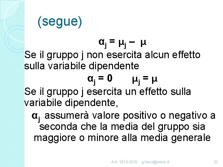 (segue) α j = μj – μ Se il gruppo j non esercita alcun
