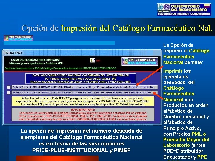 Opción de Impresión del Catálogo Farmacéutico Nal. La Opción de Imprimir el Catálogo Farmacéutico