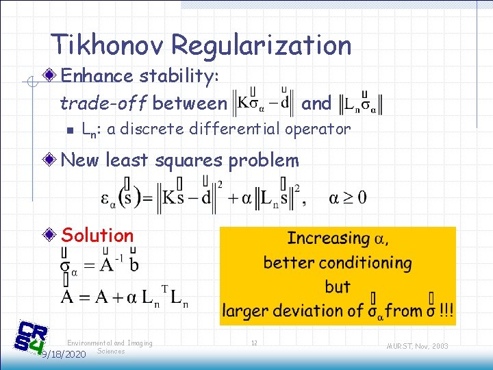 Tikhonov Regularization Enhance stability: trade-off between n and Ln: a discrete differential operator New