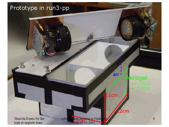 Prototype in run 3 -pp air Aerogel n=1. 0112 +- 0. 0002 11 cm