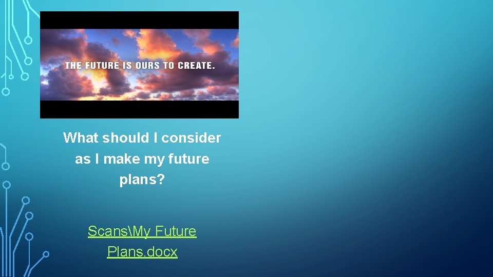 What should I consider as I make my future plans? ScansMy Future Plans. docx