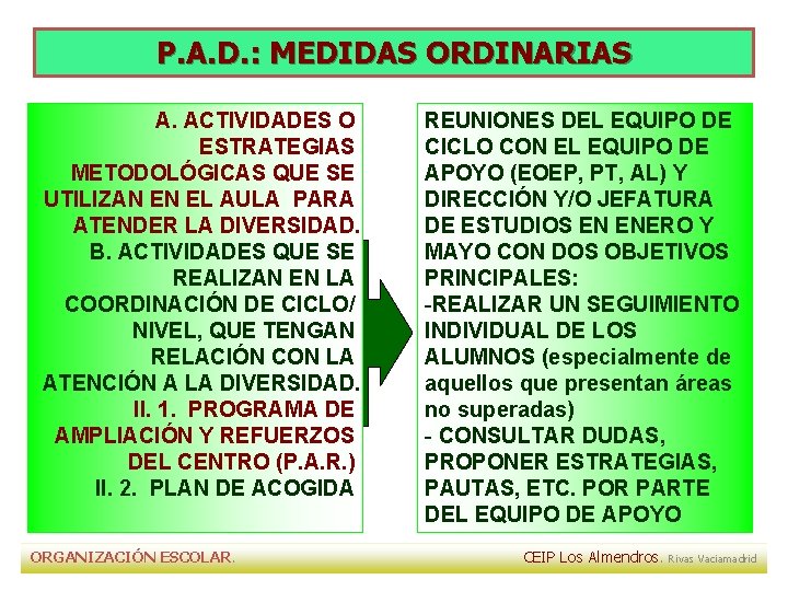 P. A. D. : MEDIDAS ORDINARIAS A. ACTIVIDADES O ESTRATEGIAS METODOLÓGICAS QUE SE UTILIZAN P. A. D. : MEDIDAS ORDINARIAS A. ACTIVIDADES O ESTRATEGIAS METODOLÓGICAS QUE SE UTILIZAN
