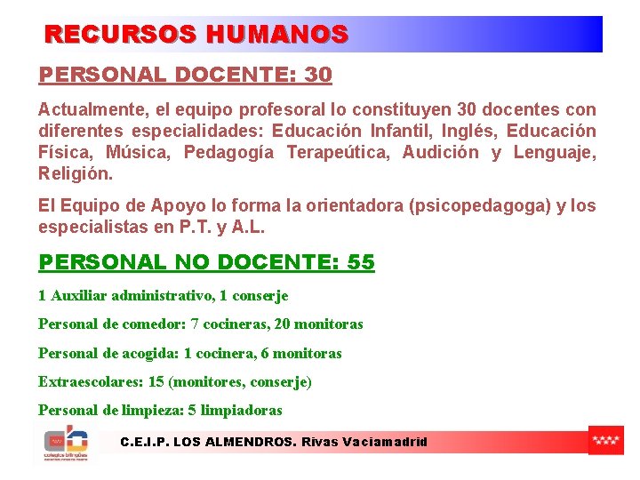 RECURSOS HUMANOS PERSONAL DOCENTE: 30 Actualmente, el equipo profesoral lo constituyen 30 docentes con RECURSOS HUMANOS PERSONAL DOCENTE: 30 Actualmente, el equipo profesoral lo constituyen 30 docentes con