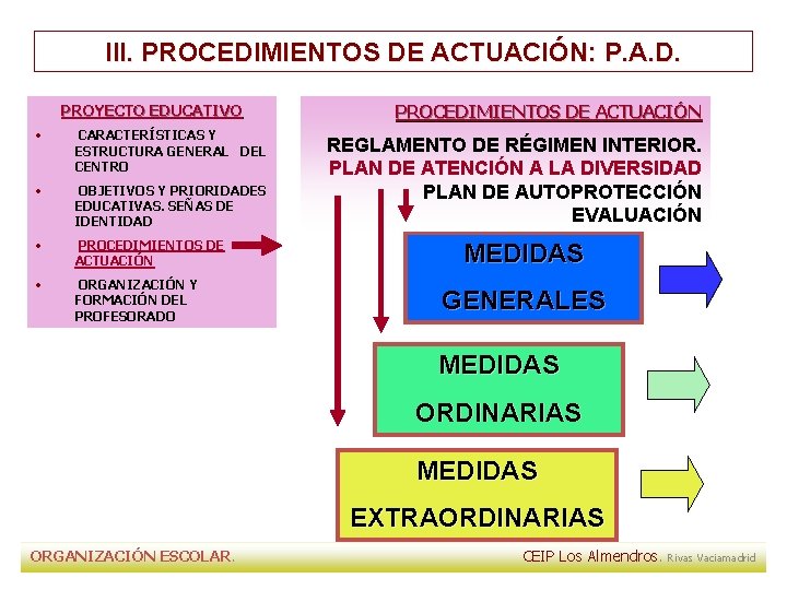III. PROCEDIMIENTOS DE ACTUACIÓN: P. A. D. PROYECTO EDUCATIVO • CARACTERÍSTICAS Y ESTRUCTURA GENERAL III. PROCEDIMIENTOS DE ACTUACIÓN: P. A. D. PROYECTO EDUCATIVO • CARACTERÍSTICAS Y ESTRUCTURA GENERAL