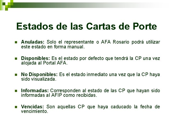 Estados de las Cartas de Porte n Anuladas: Solo el representante o AFA Rosario
