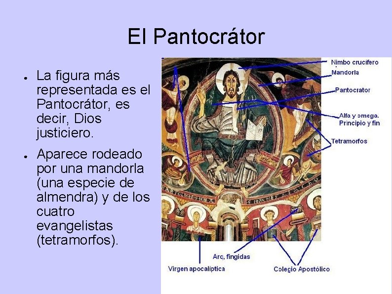 El Pantocrátor ● ● La figura más representada es el Pantocrátor, es decir, Dios