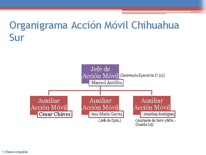 Organigrama Acción Móvil Chihuahua Sur Jefe de Acción Móvil (Secretaria Ejecutiva D [2]) Marisol