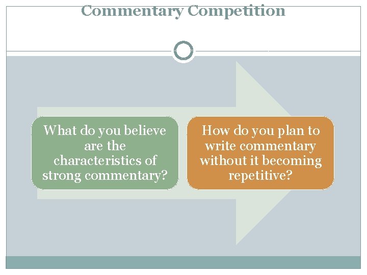 Commentary Competition What do you believe are the characteristics of strong commentary? How do