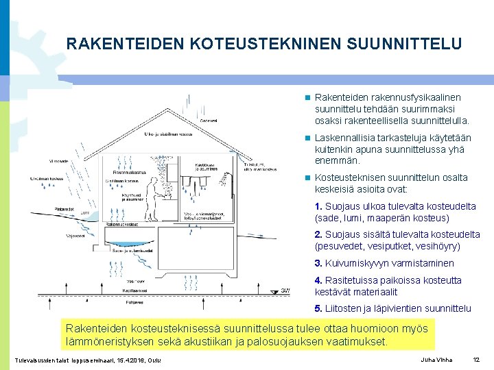 RAKENTEIDEN KOTEUSTEKNINEN SUUNNITTELU Rakenteiden rakennusfysikaalinen suunnittelu tehdään suurimmaksi osaksi rakenteellisella suunnittelulla. Laskennallisia tarkasteluja käytetään