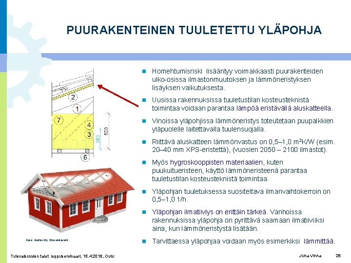 PUURAKENTEINEN TUULETETTU YLÄPOHJA Kuva: Hedtec Oy, Olosuhdevahti Tulevaisuuden talot loppuseminaari, 15. 4. 2016, Oulu