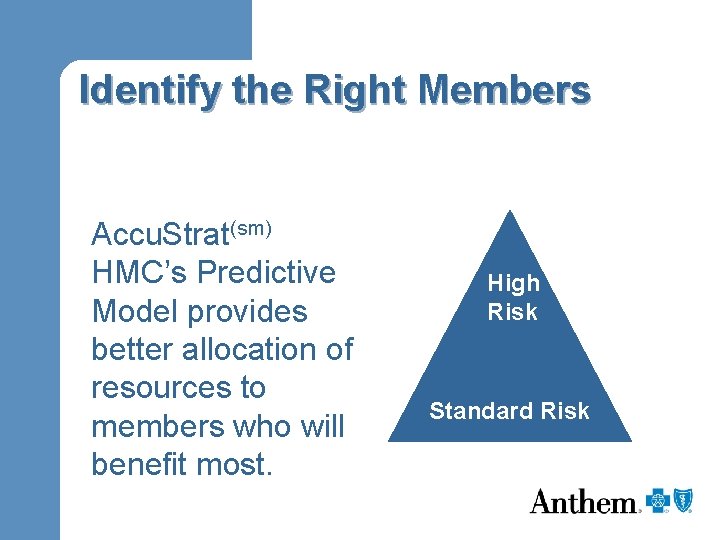 Identify the Right Members Accu. Strat(sm) HMC’s Predictive Model provides better allocation of resources