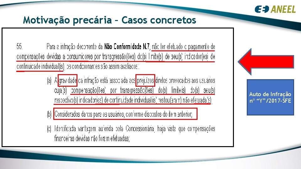 Motivação precária – Casos concretos Auto de Infração nº “Y”/2017 -SFE 