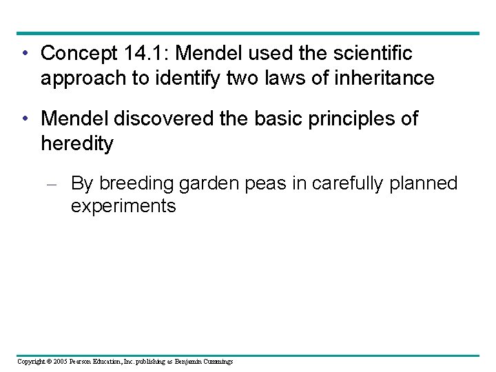  • Concept 14. 1: Mendel used the scientific approach to identify two laws