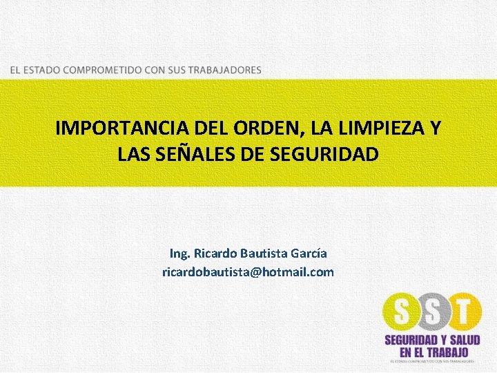 IMPORTANCIA DEL ORDEN, LA LIMPIEZA Y LAS SEÑALES DE SEGURIDAD Ing. Ricardo Bautista García