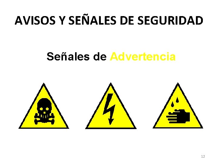 AVISOS Y SEÑALES DE SEGURIDAD Señales de Advertencia 12 