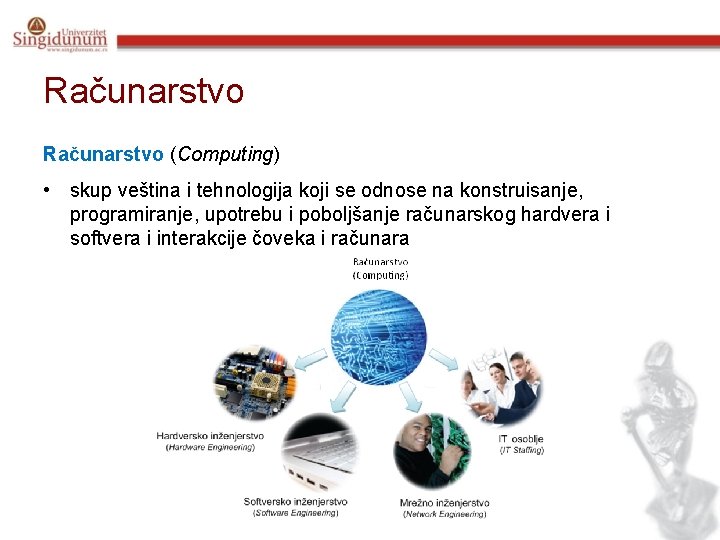 Računarstvo (Computing) • skup veština i tehnologija koji se odnose na konstruisanje, programiranje, upotrebu