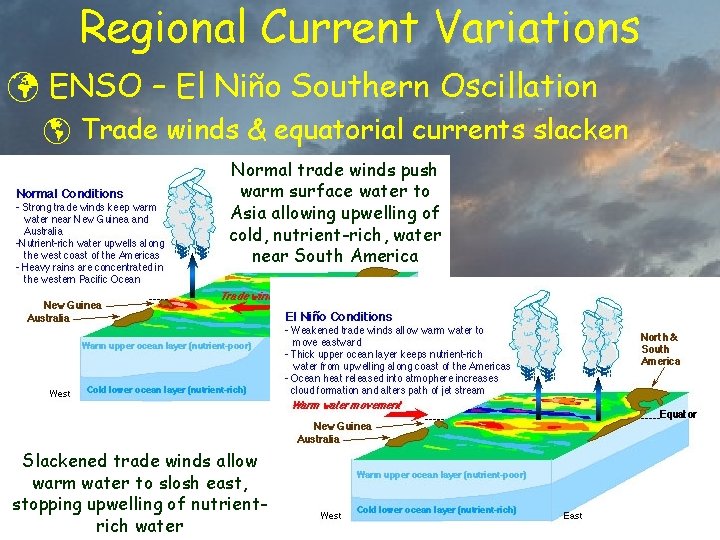 Regional Current Variations ü ENSO – El Niño Southern Oscillation þ Trade winds &