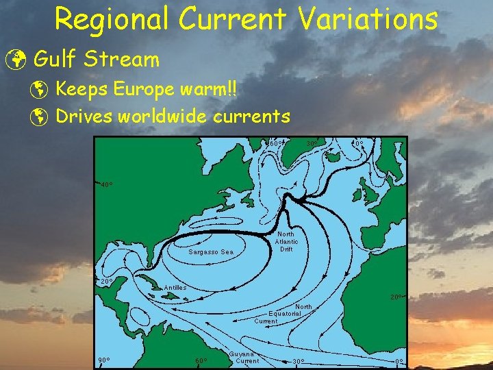 Regional Current Variations ü Gulf Stream þ Keeps Europe warm!! þ Drives worldwide currents